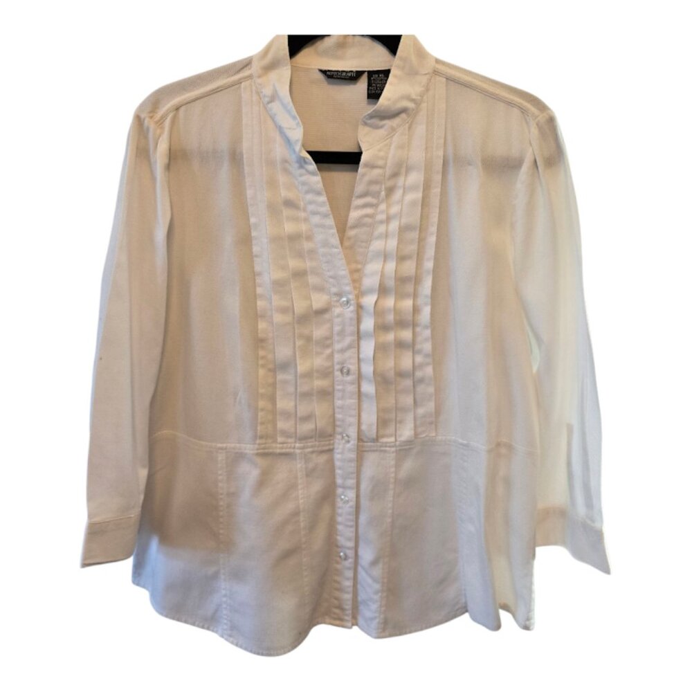 AUTOGRAPH NEW YORK VINTAGE COTTON TOP PEPLUM FRONT PINTUCK 3/4 SLEEVES SIZE XL